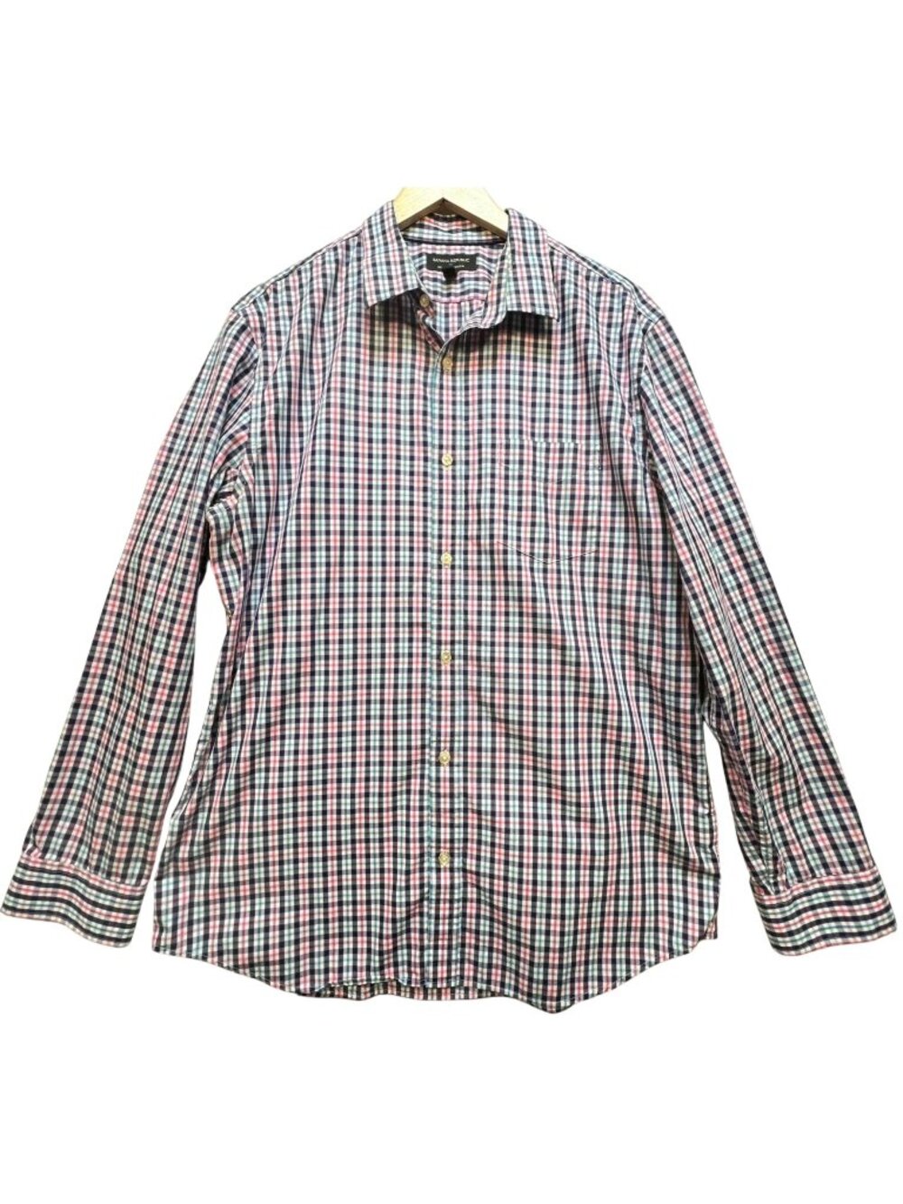 Banana Republic Mens Non Iron Tailored Slim Button Up Shirt Sz XL Pink Blue Plai